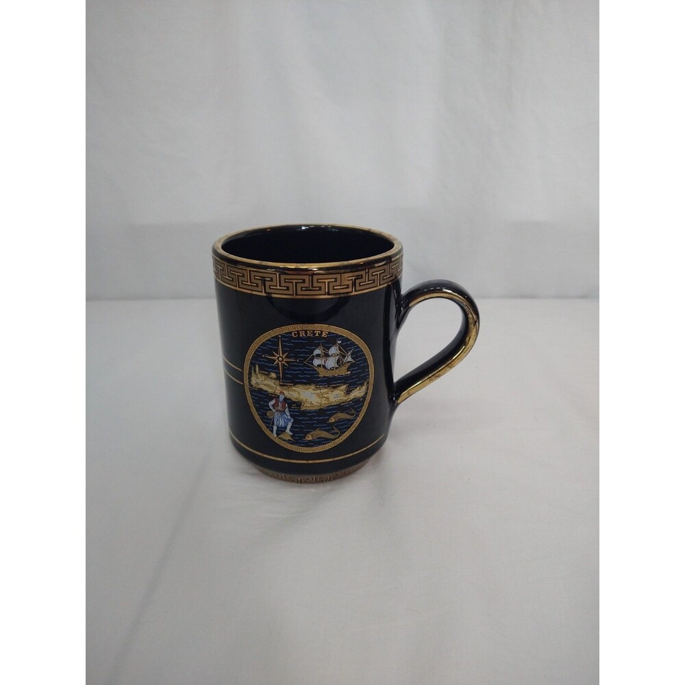 Black “Crete” Coffee Mug Handmade in Greece Trim is 24k Gold